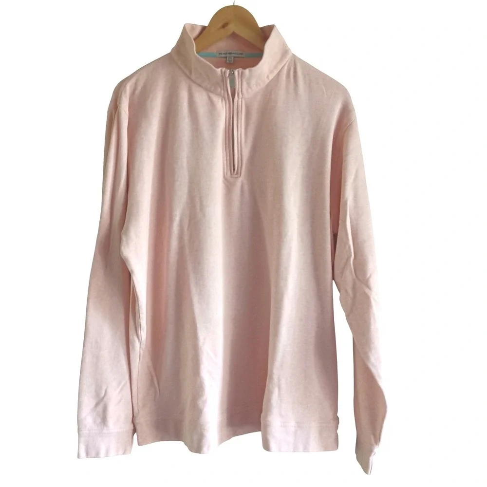 Peter‎ Millar Mens 2XL Peach Heathered Quarter Zip Pullover Knit Mock Neck